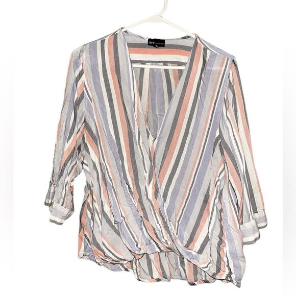 Jones NY Faux Wrap Striped Blouse - Picture 2 of 4